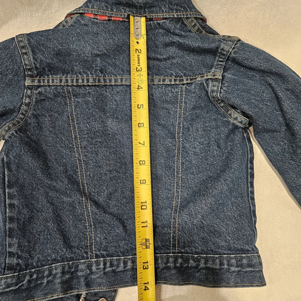 Vintage OshKosh B'gosh Blue Denim Jacket with Red Plaid Lining